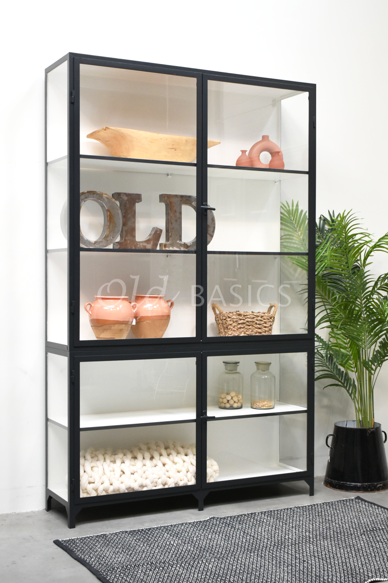 Detail van Apothekerskast Vitrine, 2 deuren, RAL7021, zwart, grijs, materiaal staal